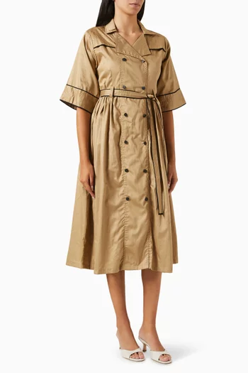 فستان سيينا متوسط الطول بحزام قطن ستان