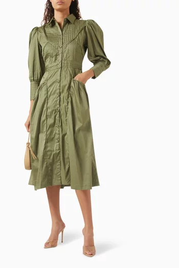 فستان نواه متوسط الطول بطيات قطن ستان