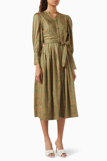 Zeba Pin-tucked Midi Dress in Cotton-satin