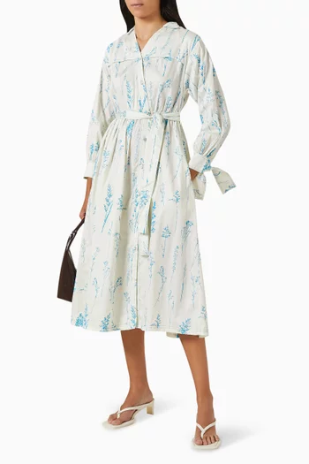 فستان آنيا متوسط الطول بنقشة قطن ستان