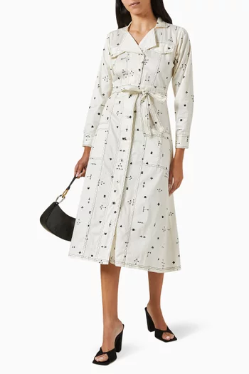 فستان مولي متوسط الطول بنقشة قطن ستان