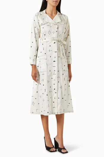 فستان مولي متوسط الطول بنقشة قطن ستان