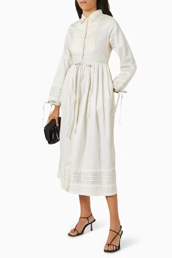 Masa Tie-up Midi Dress in Cotton-satin