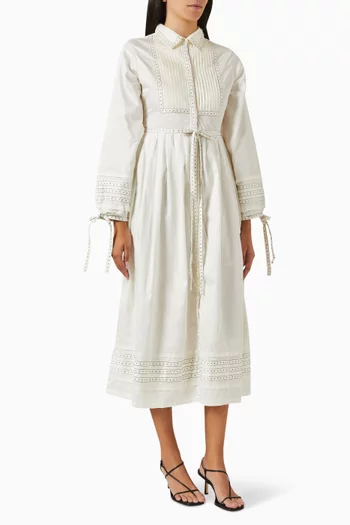 Masa Tie-up Midi Dress in Cotton-satin