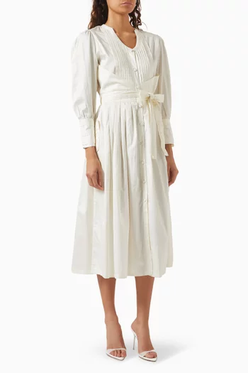 Zeba Pin-tucked Midi Dress in Cotton-satin