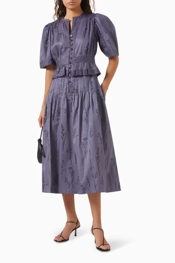 Joy Printed Midi Dress in Cotton-satin