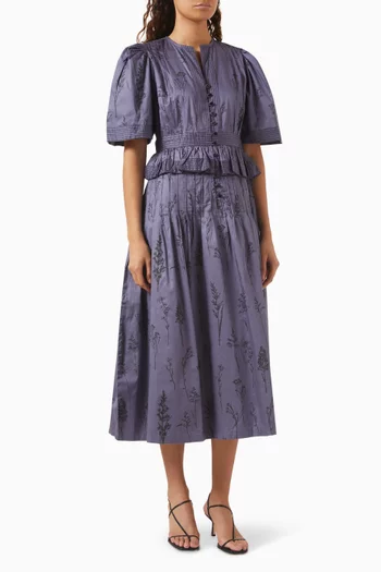 Joy Printed Midi Dress in Cotton-satin