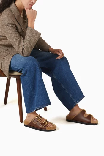 Nil Slides in Leather & Shearling