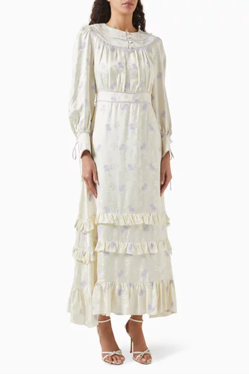 فستان متوسط الطول مزين بنقشة مزيج رايون