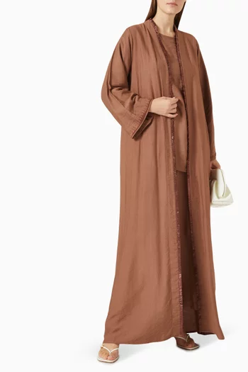 4-piece Embroidered Abaya Set in Linen