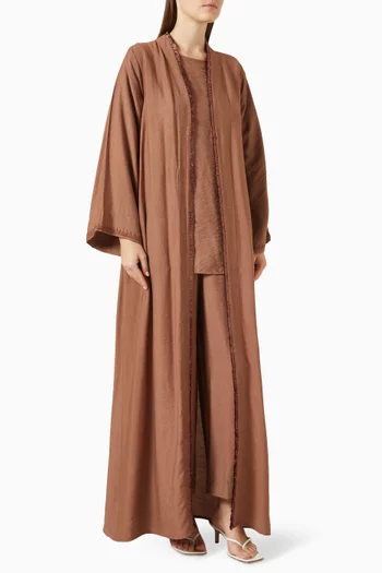4-piece Embroidered Abaya Set in Linen