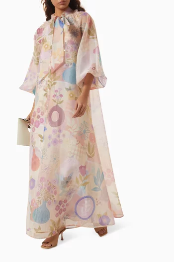 Raisa Floral-print Cape in Poly-organza