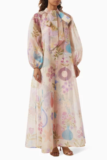 Raisa Floral-print Cape in Poly-organza