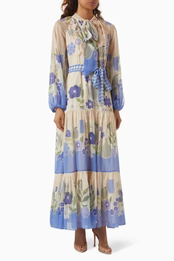 Amaryllis Floral-print Maxi Dress in Chiffon