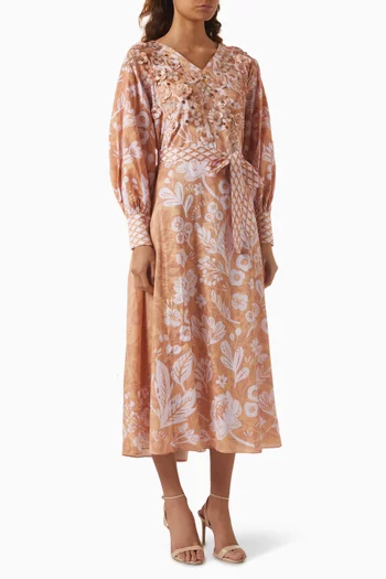 Wisteria Floral-print Maxi Dress in Cotton-satin