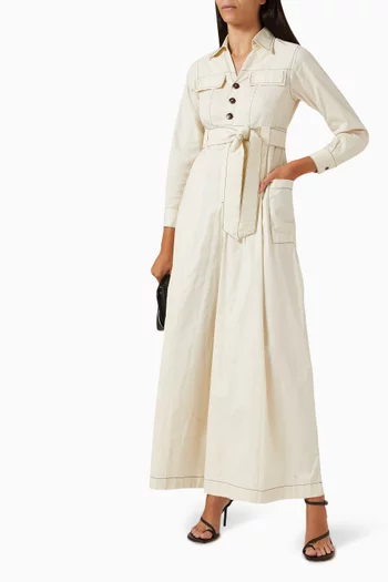 Belted Jumpsuit in Cotton-poplin