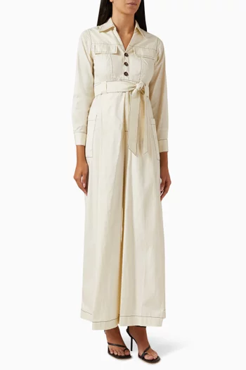 Belted Jumpsuit in Cotton-poplin