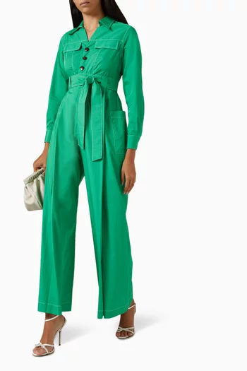 Belted Jumpsuit in Cotton-poplin