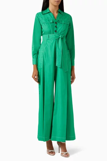 Belted Jumpsuit in Cotton-poplin