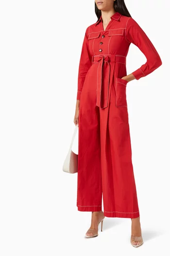 Belted Jumpsuit in Cotton-poplin