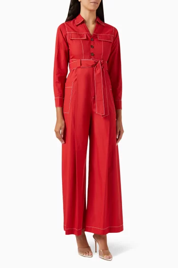 Belted Jumpsuit in Cotton-poplin