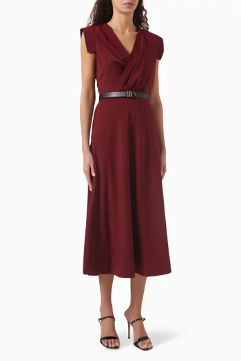 Ellie Belted Midi Dress in Crepe