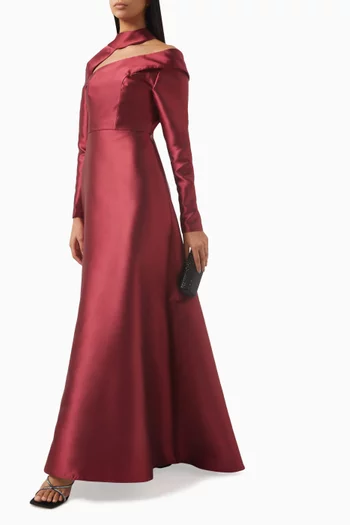 Cut-out Flared Gown in Satin