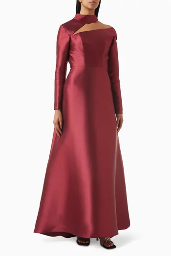 Cut-out Flared Gown in Satin