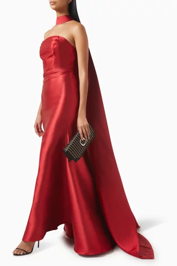 Strapless Gown with Cape in Satin
