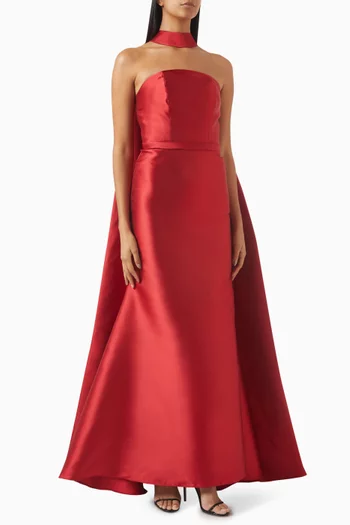 Strapless Gown with Cape in Satin