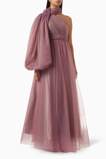 One-shoulder Gown in Tulle