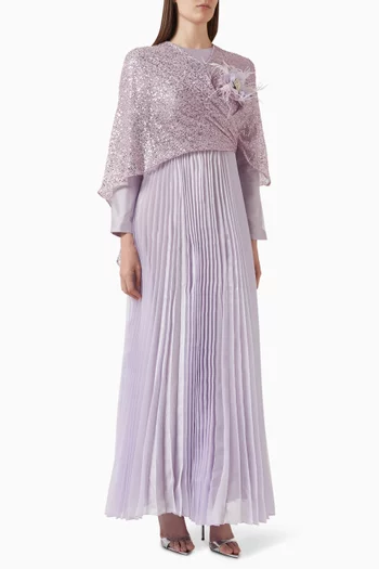 فستان نيلي طويل بجزء مطرز