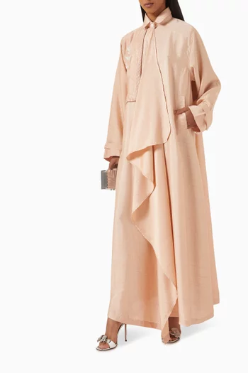 Draped Panel Embroidered Shirt Maxi Dress