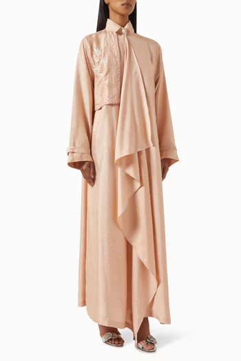 Draped Panel Embroidered Shirt Maxi Dress