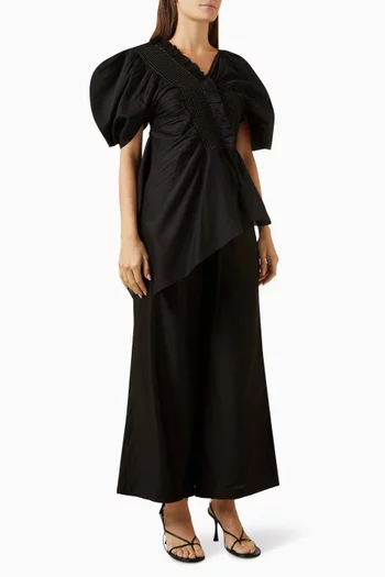 بلوزة بتصميم جرس وكشكش حرير شاندري