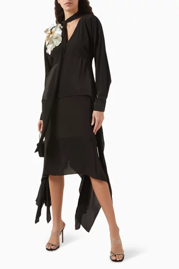 3D-flower Midi Dress in Crepe