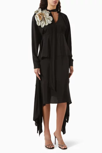 3D-flower Midi Dress in Crepe