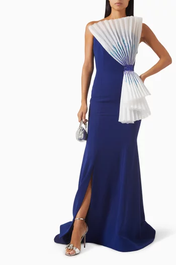 Pleated Mermaid Gown in Stretch Crepe
