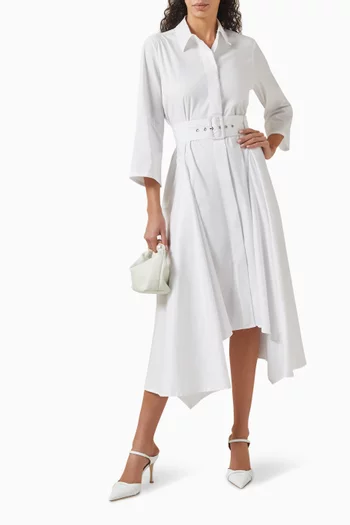 Reena Asymmetrical Midi Dress in Cotton-blend