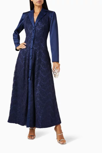 فستان اولا طويل مطرز كريب ودانتيل