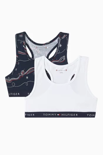 Signature-print Unpadded Bralettes, Pack of 2