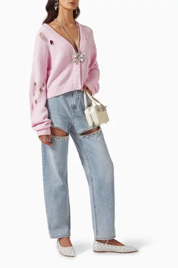 Crystal Butterfly Distressed Cardigan in Organic Cotton-blend
