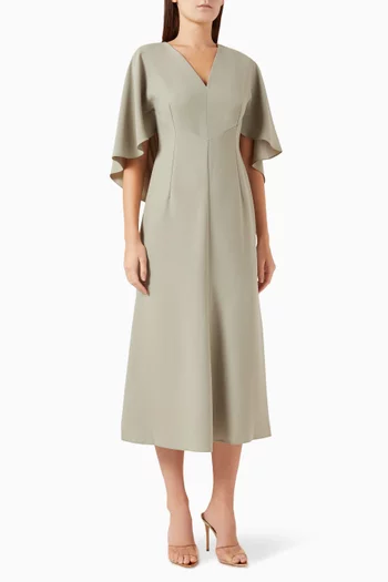 Cape-sleeve Midi Dress
