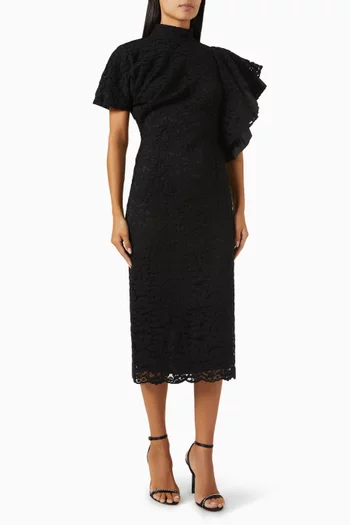 Textured Short-sleeve Midi Dress in Lace