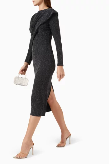 Draped Long-sleeve Midi Dress