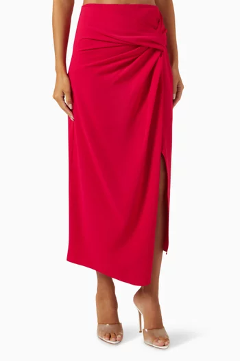 Twist-front Slit Midi Skirt
