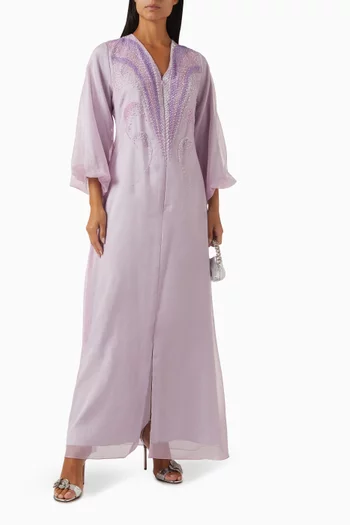 Embellished Balloon-sleeve Maxi Dress in Organza