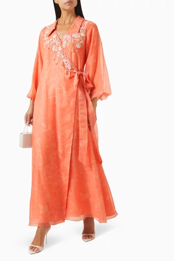 Embellished Wrap Maxi Dress in Linen