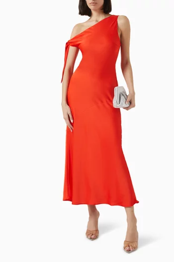 Zhuri Asymmetric Maxi Dress in Satin