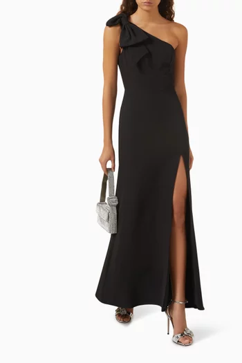 One-shoulder Bow Gown in Crepe